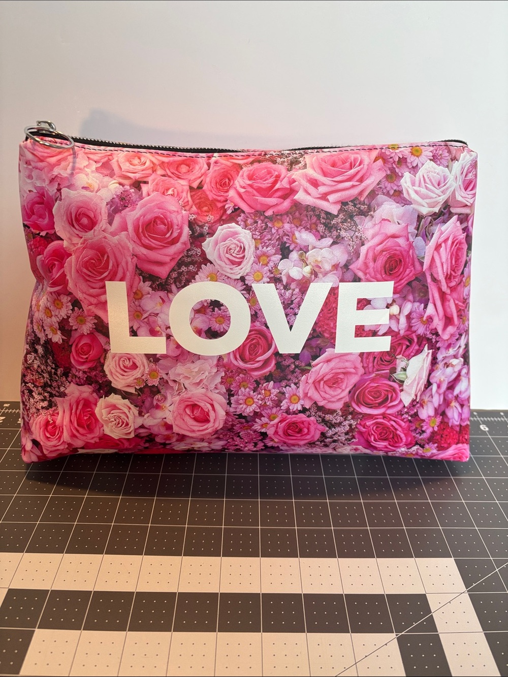 Pink Floral 'LOVE' Leather Clutch